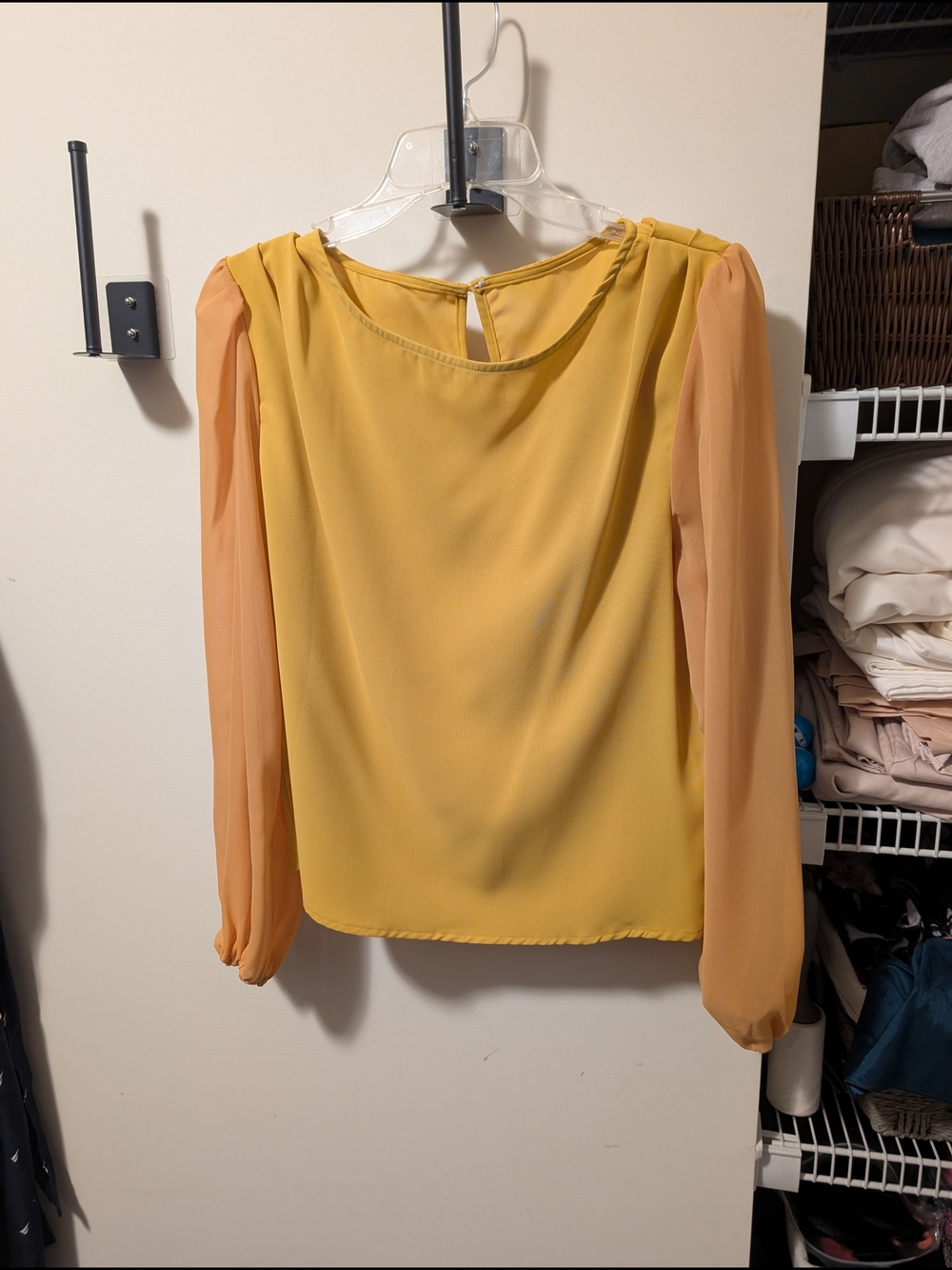 Women's Two-Tone Sheer Sleeve Blouse - Yellow